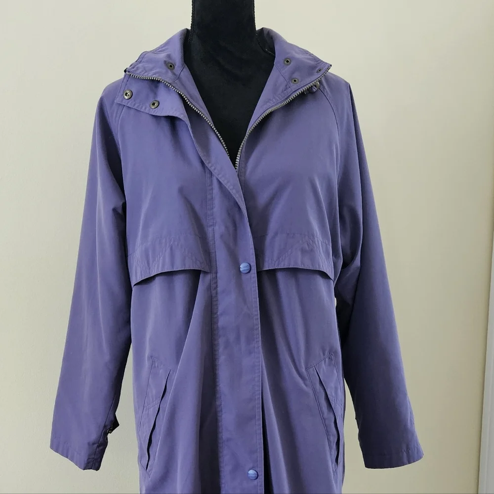 Vintage L.L. Bean Purple Hooded Long Lined Duster Trench Coat Womens Small